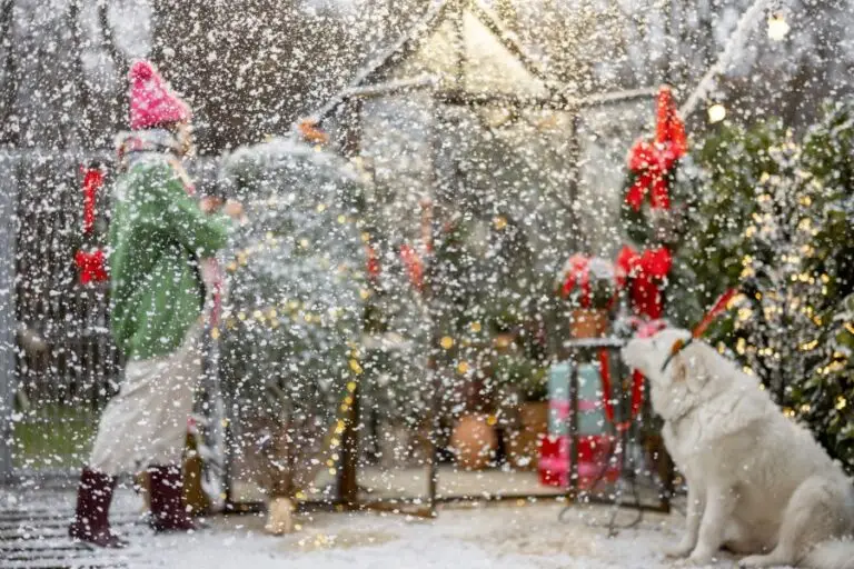 Artificial snow event at christmas outdoor holiday festival