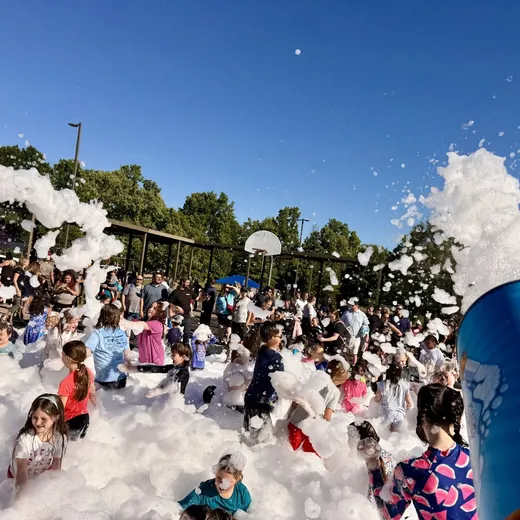 Students in foam at the Mt. Juliet Elementary end-of-year bash