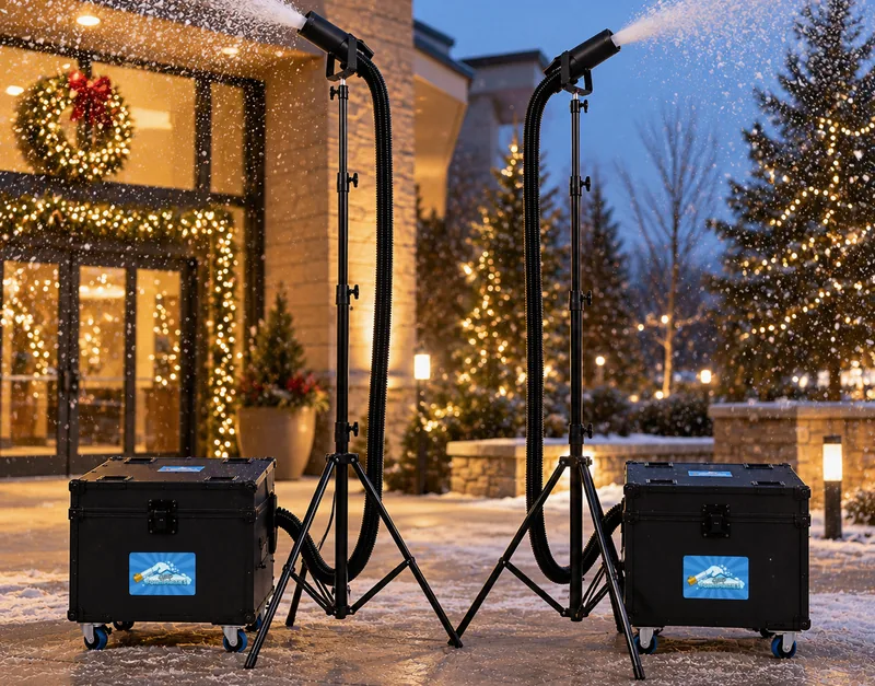 Snow machine rental: Two Hilltop Foam Parties snow machines at a holiday event
