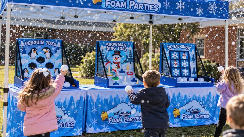 Snow Parties: winter carnival games and falling snow